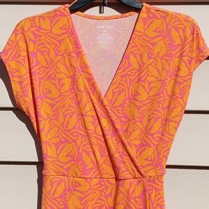 NINE WEST Dolman Sleeve Pink & Orange  Wrap Dress- XS